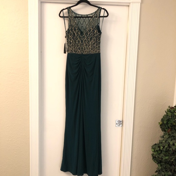 NWT! Adrianna Papell Beaded Bodice Column Gown‎ Hunter [ SZ 2 ] - Picture 6 of 8